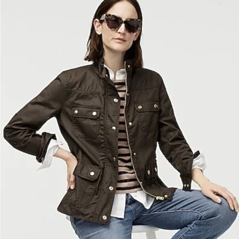 J.Crew The Downtown Field Jacket M Mossy Brown Olive Zip‎ Snap Utility